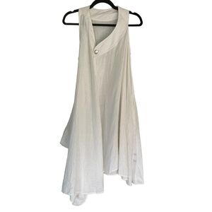 Heydari Linen Lagenlook Button Open Front Asymmetrical Tunic Vest